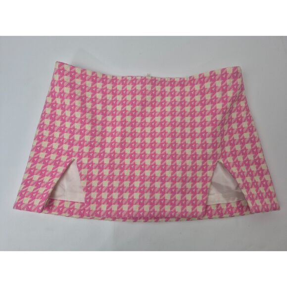 Area Women's Pink Houndstooth Slit Mini Skirt Size 8 - Picture 1 of 4